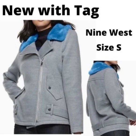 Relist 2/6/23 ❌ Nine West blue faux fur collar gray coat size S - Picture 3 of 17
